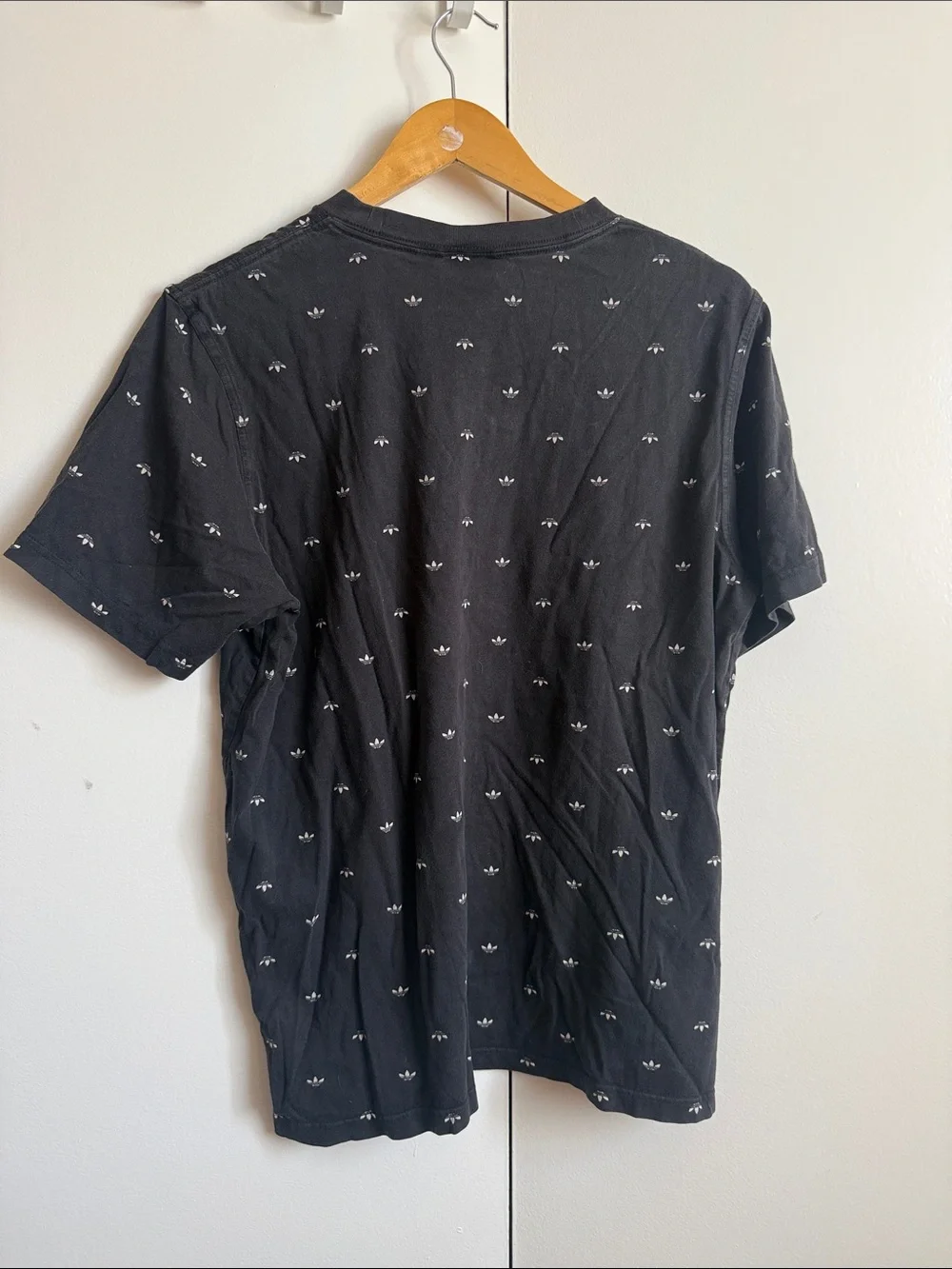adidas Black Tee with White Trefoil All-Over Print